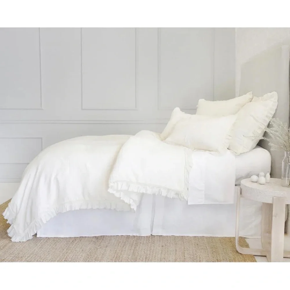 Pom Pom Mathilde Cream Linen Euro Shams Set of 2